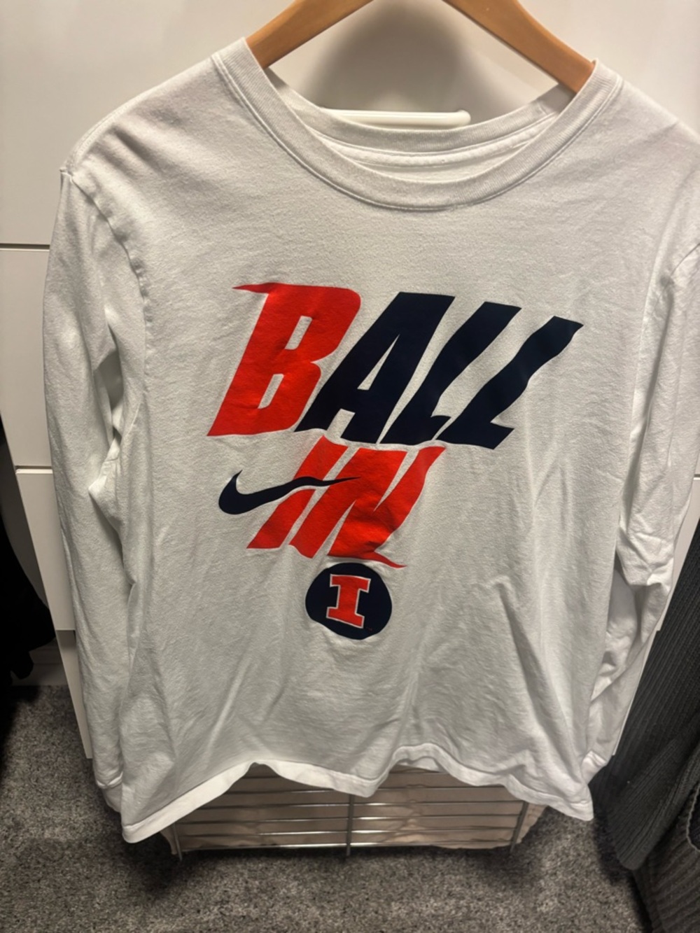 Nike White Long Sleeve "Ball In" Graphic Tee - Red & Navy
